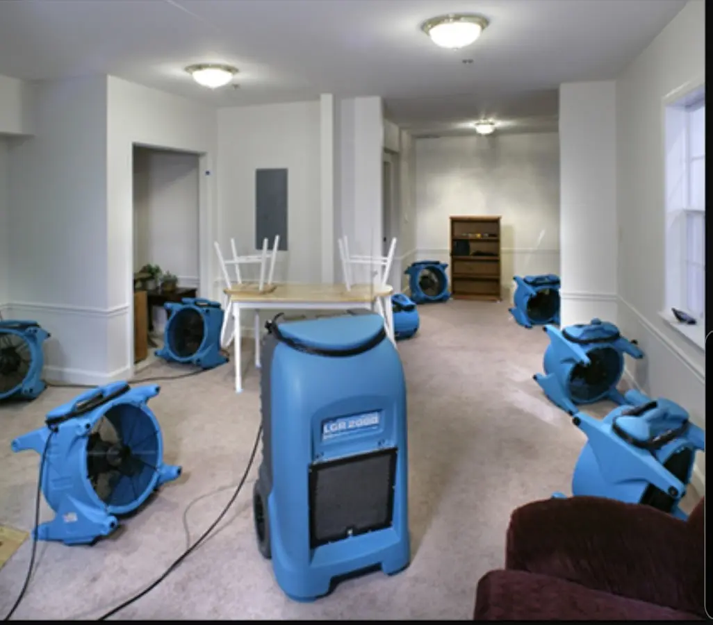 Air movers and dehumidifier setup for Water Extraction & Removal in Urbana